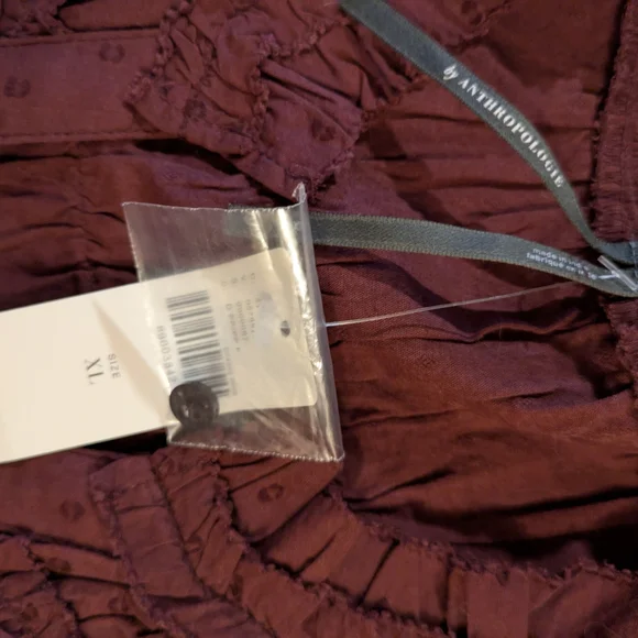 Anthropologie Burgundy Flutter Sleeve Blouse with Mandarin Collar - Picture 2 of 4